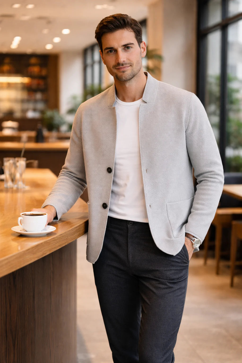 Cardigan Uomo Colletto Coreano Slim Fit