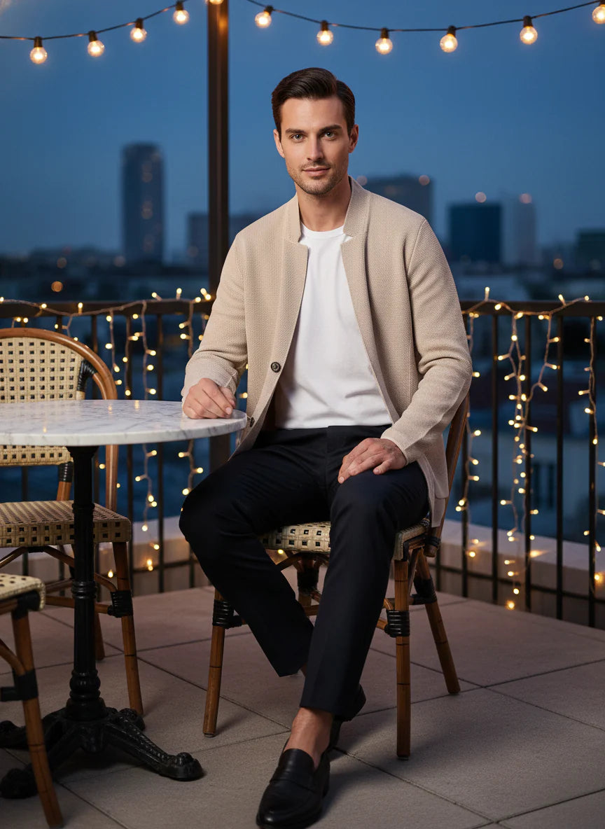 Cardigan Uomo Colletto Coreano Slim Fit
