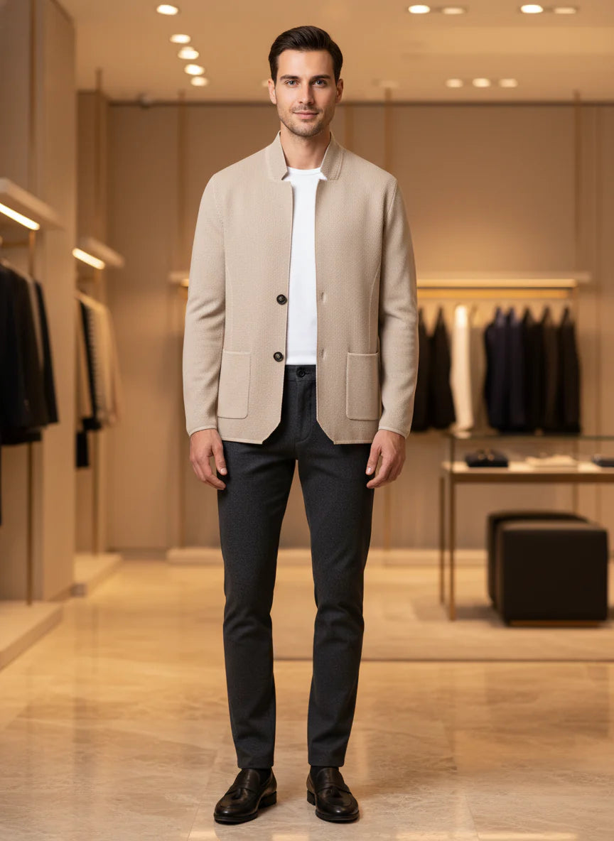 Cardigan Uomo Colletto Coreano Slim Fit